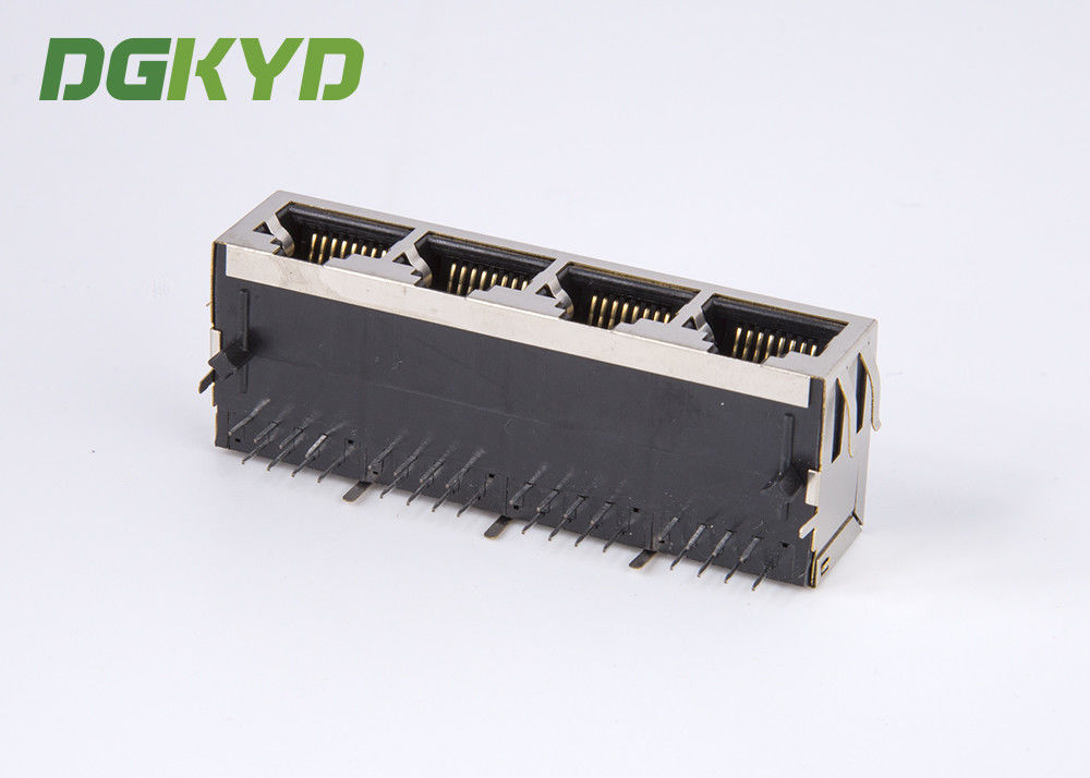 Right Angle ganged 4 Port jack RJ45 Multiple Port Connectors