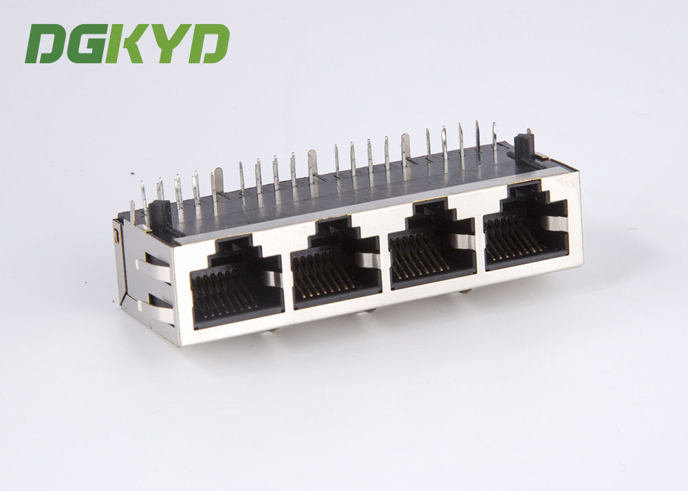 Right Angle ganged 4 Port jack RJ45 Multiple Port Connectors