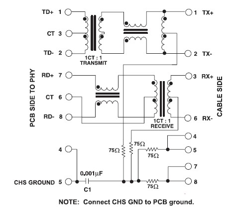 PCB Network RJ45 Modular Jack HR911103A Filter Connectors , LED Tab Down