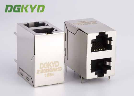 Shielded Magnetics Dual Port Rj45 Connector OFFSET STACK JACK 100 BaseT