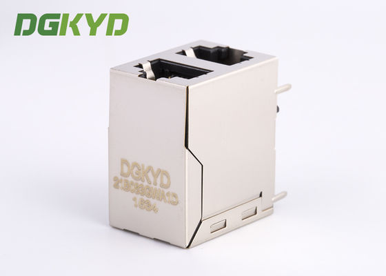 Shielded Magnetics Dual Port Rj45 Connector OFFSET STACK JACK 100 BaseT