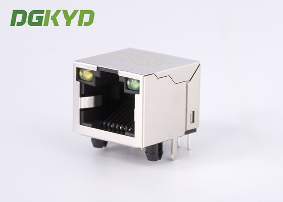 Right Angle single port RJ45 shielded connector without transformer , with Led RJ45 15.75mm