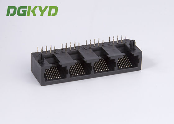 Black plastic housing 1x4 ports right angle RJ45 connector combo modular jack