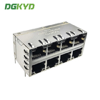 DGKYD24Q012DB1A1D057 Long Dual Layer 2x4 Port Shielded RJ45 Gigabit Filtered Connector with Yellow and Green LEDs