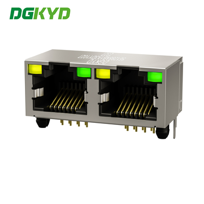 DGKYD561288AB1A3DY1027 90 Degree Side Plug 1x2 RJ45 Multiple Port Connectors With LED