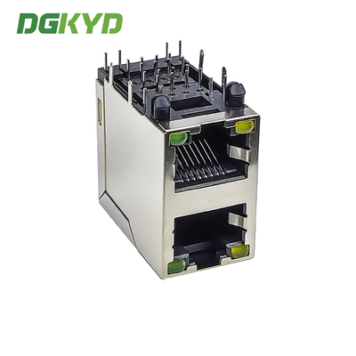 DGKYD59212188AB1A1DY1E006 90 Degree Side Plug 2X1 RJ45 Multiple Port Connectors With LED