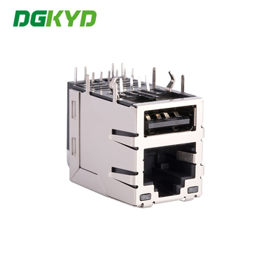 KRJ-21USBNL Rj45 8p8c Modular Connector USB2.0 Socket Integrated With 100Mbps Network Interface Tab Up