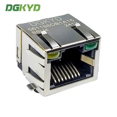 DGKYD561188DB1A15SBU4 Single Port Connector Network Socket 1X1 8P8C SMD With Light Strip Shielded Patch RJ45 Interface
