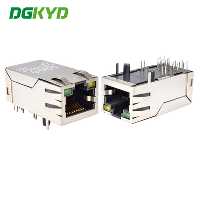 RJ45 computer connector with POE+Gigabit integrated Ethernet filter, light and spring DGKYD411Q199DB2A1DP(POE+)