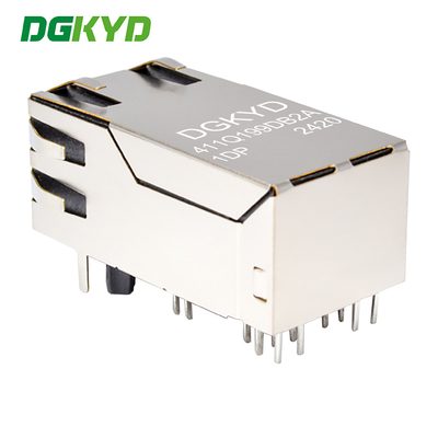RJ45 computer connector with POE+Gigabit integrated Ethernet filter, light and spring DGKYD411Q199DB2A1DP(POE+)