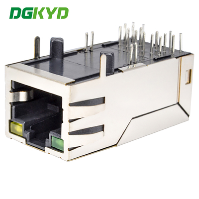 RJ45 computer connector with POE+Gigabit integrated Ethernet filter, light and spring DGKYD411Q199DB2A1DP(POE+)