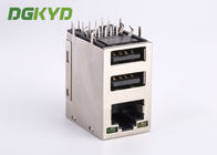 Three deck stacked USB RJ45 connector , RJ45 with double USB Jack