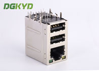 Cat3 RJ45 Connector Stack Over Dual USB 2.0 A Type With Y/G Led