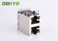 100 Base-T Stacked 2 Port RJ45 module jack with magnetics Right Angle Dip Mount
