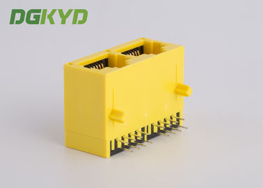 Cat 5 rj45 dual port jack 8 pin modular connector yellow plastic housing