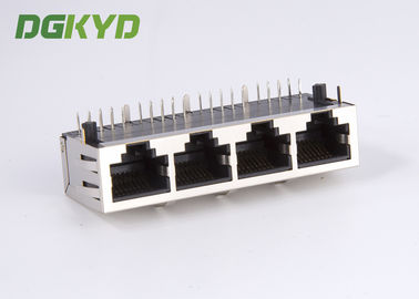 Shielded 1 X 4 Multiple Port Integrated Magnetic RJ45 Connector 10/100BASE W/O LED