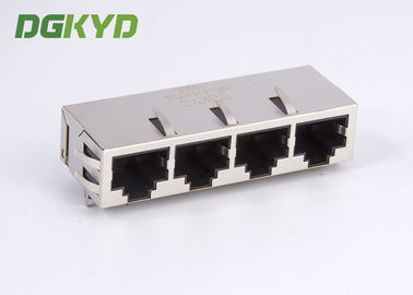 Shielded 1 X 4 Multiple Port Integrated Magnetic RJ45 Connector 10/100BASE W/O LED