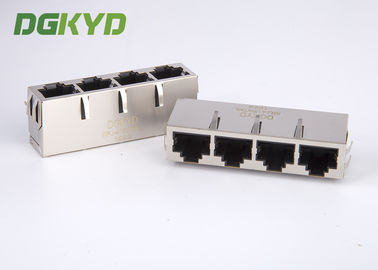 Shielded 1 X 4 Multiple Port Integrated Magnetic RJ45 Connector 10/100BASE W/O LED