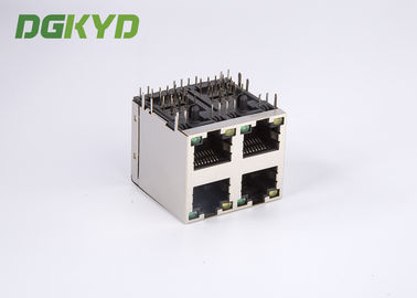 OEM / ODM Shield 2X2 Dual Deck 4 Port RJ45 Modular Jack Without Transfomer