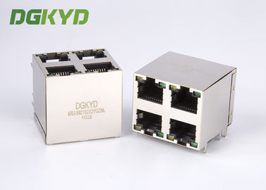 OEM / ODM Shield 2X2 Dual Deck 4 Port RJ45 Modular Jack Without Transfomer