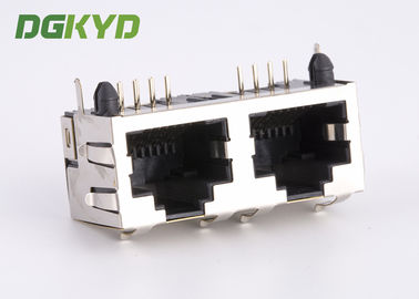 Right angle PCB mount dual port combo RJ45 connector ethernet modular jack