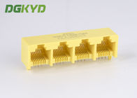 Yellow plastic housing 1X4 Multi Port RJ45 connectors ethernet female socket