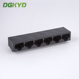 PBT black housing 1x6 ports RJ45 Connectors side entry ethernet switch jack