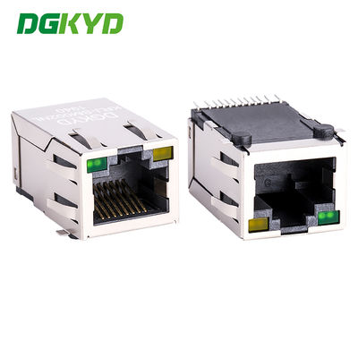 Metal Shielded RJ45 PCB Connector SMT CAT5 Rj45 Magnetic Jack , G/Y LED RJ45 Ethernet port 100Mbps network transformer KRJ-SM002NL