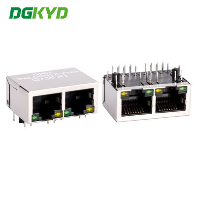 Rj45 Network Connectors Metal Shielded CAT 5 Dual Port Rj45 Ethernet Port G/Y Led KRJ-215GYZNL
