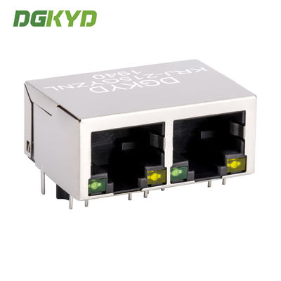 Rj45 Network Connectors Metal Shielded CAT 5 Dual Port Rj45 Ethernet Port G/Y Led KRJ-215GYZNL