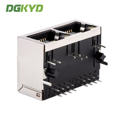 Rj45 Network Connectors Metal Shielded CAT 5 Dual Port Rj45 Ethernet Port G/Y Led KRJ-215GYZNL