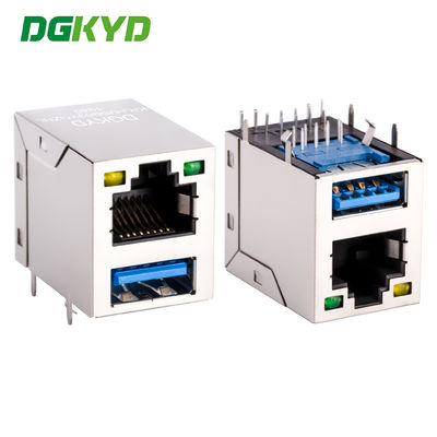 2x1 Stack RJ45 USB Connector Combo Jack W / USB 3.0 1-1909119-4 RoHS Compliance KRJ-USB03YGZNL