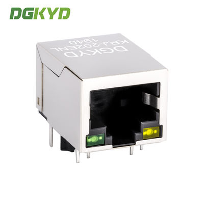 Metal Shielded Cat6a Ethernet Connector Female RJ45 With Transformer, G/Y LED KRJ-202ENL