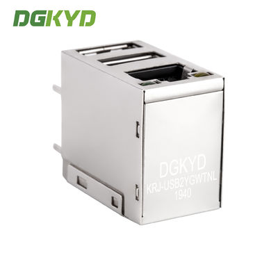 Three deck stacked USB RJ45 connector , RJ45 with double USB Jack USB2.0 KRJ-USB2YGWTNL