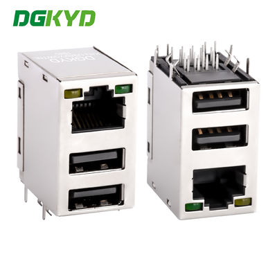 Three deck stacked USB RJ45 connector , RJ45 with double USB Jack USB2.0 KRJ-USB2YGWTNL