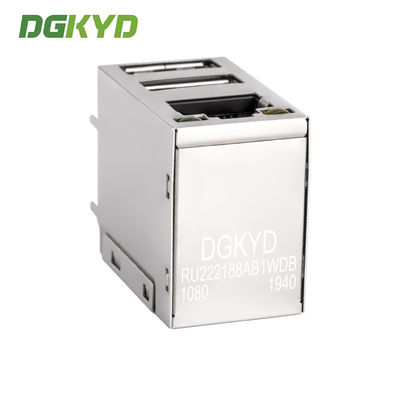 RJ45 connector with dual USB 2.0 socket, no filter, light strip, shielding, stacked network port DGKYDRU22188AB1WDD1080