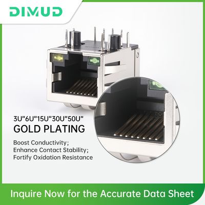 DGKYD RJ45 10P8C Network Jack with Dual-Color LED 6U Gold Plating