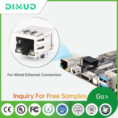 180 Degree 8P8C RJ45 Connector with LED Green/Yellow for PCB Mount