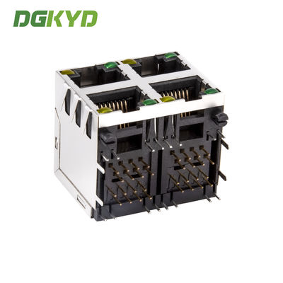 RJ45 Ethernet socket with light and shielded communication interface Metal Shielded 2X2 double deck 4 port RJ45 connectors without transfomer DGKYD59212288DB1A1DY1C022