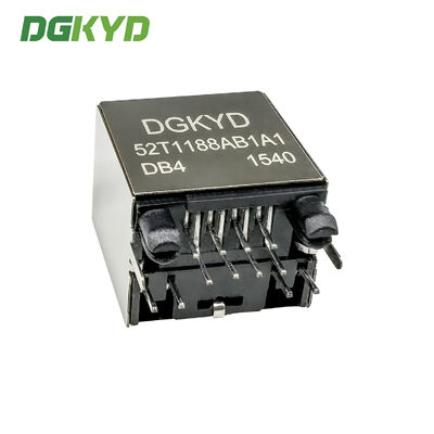 RJ45 single port socket 8P8C with light strip shielding flat pin gold-plated 6U DGKYD52T1188AB1A1DB4