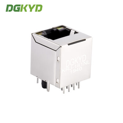 KRJ-181NL 180 Degree Cat5e Rj45 Connector Vertical Mesh Outlet Socket RoHS With Internal Magnetics And LED