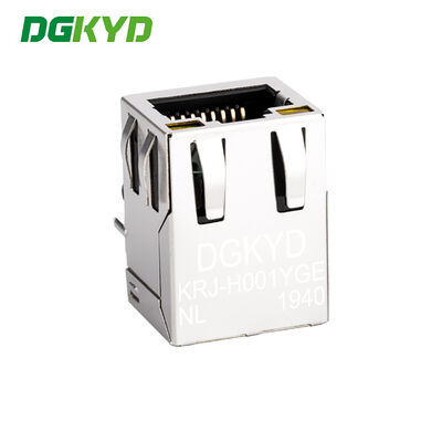 Side Entry RJ45 Magnetics Jack with LED for 100Mb Ethernet Applications KRJ-H001YGENL