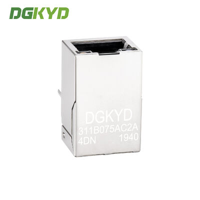 RJ45 modular jack with 100MB filter, LED status indicator, and shielded metal connector for network interfaces