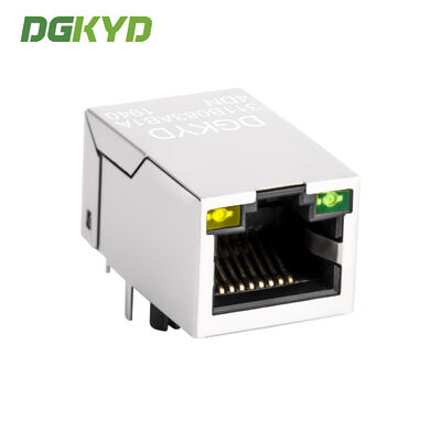 100Mbps Shielded RJ45 Ethernet Connector with Integrated Transformer and LED Indicators