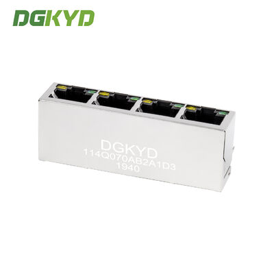 Metal Shielded Four Port RJ45 Modular Jack 1000 Base-Tx with LED and PCB Mount