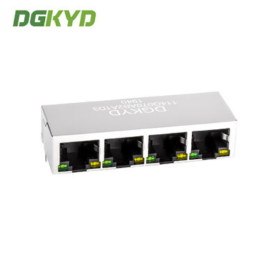 Metal Shielded Four Port RJ45 Modular Jack 1000 Base-Tx with LED and PCB Mount