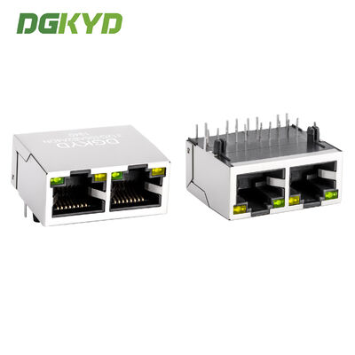 Multi-Port 1X2 RJ45 Connector with Gigabit Integrated Filter and 10-Pin Gold Plated Contact Pins