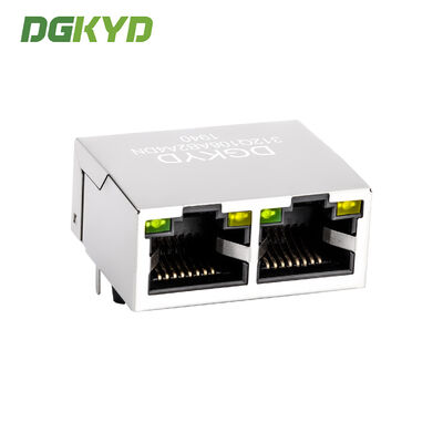 Multi-Port 1X2 RJ45 Connector with Gigabit Integrated Filter and 10-Pin Gold Plated Contact Pins
