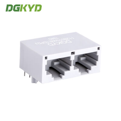 1X2 Port Configuration RJ45 PCB Connector with Gold Plating 6u and Right Angle PCB Mount for Communication