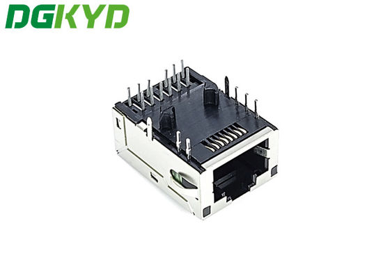 8p12 Rj45 Pcb Jack Shielded 1 Port RJ45 Modular Socket PA66 With LED